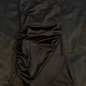 Black silk strapless dress